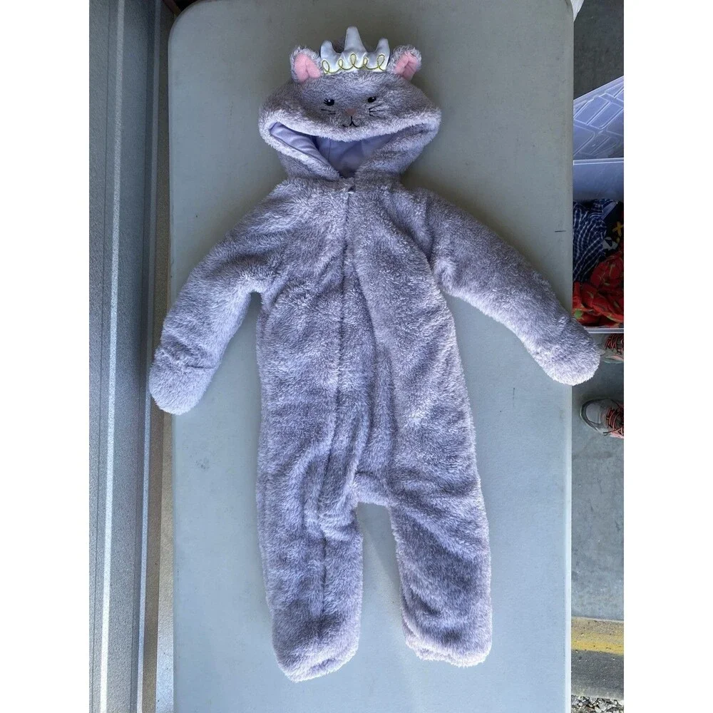 Koala Baby 18-24M Purple Cat Princess Pram Suit Plush Hooded Bunting Crown Fuzzy
